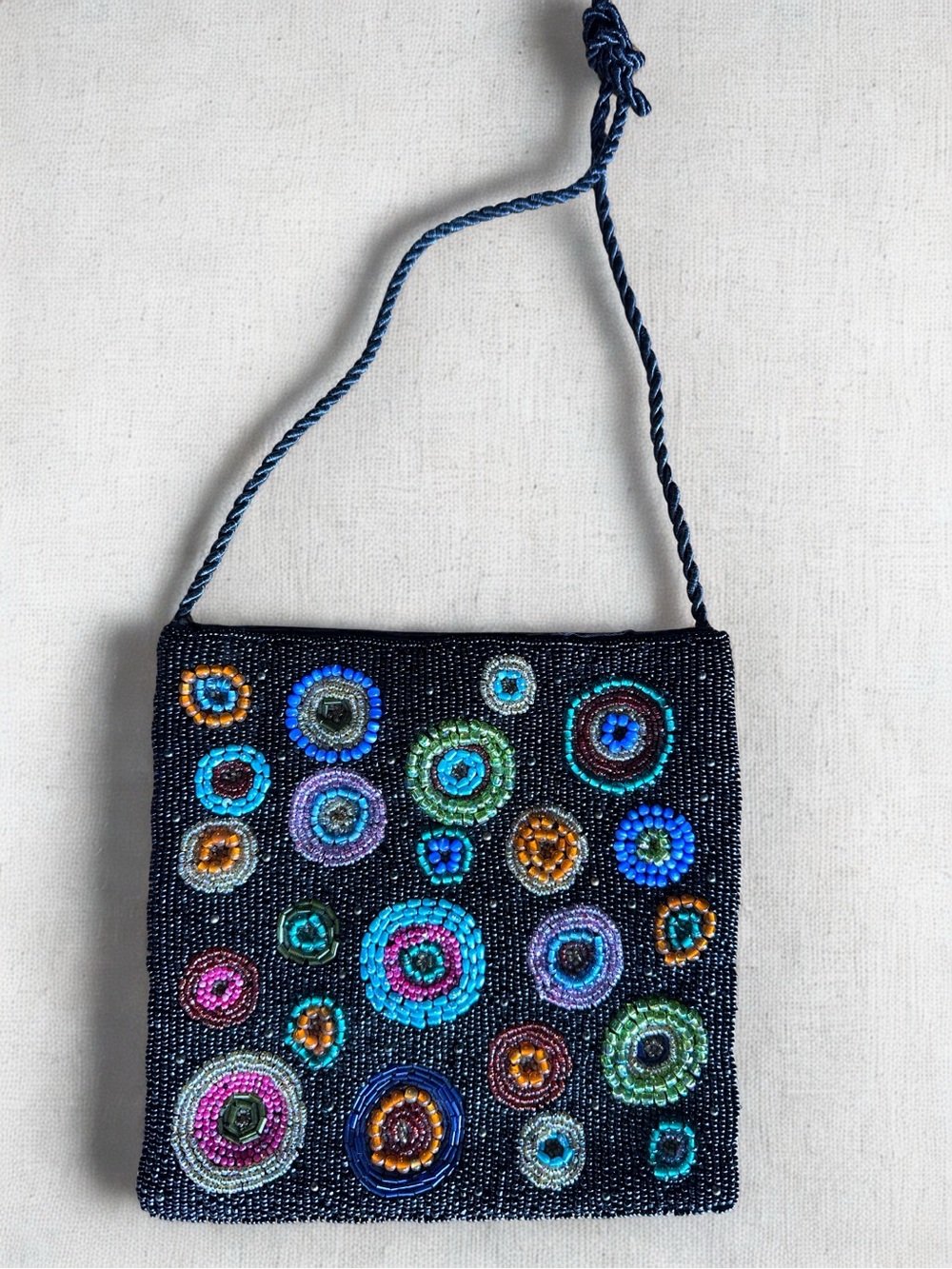 Beaded Black Crossbody Bag with Multicolor Circle Accents - Picture 3 of 9